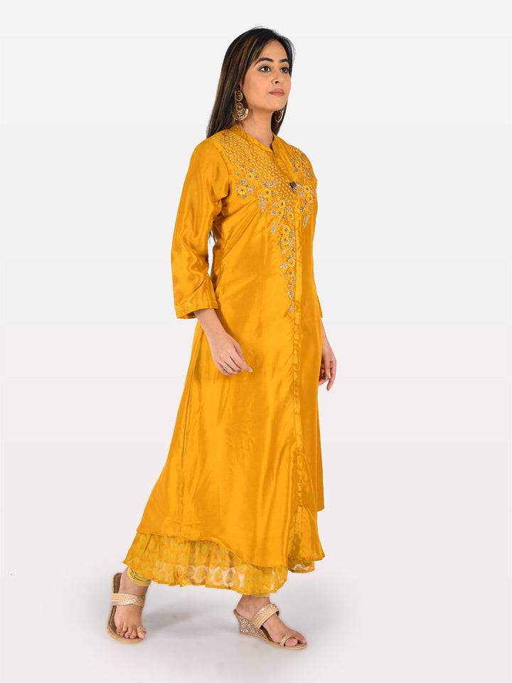 Neerus Orange embellished anarkali kurti - front view