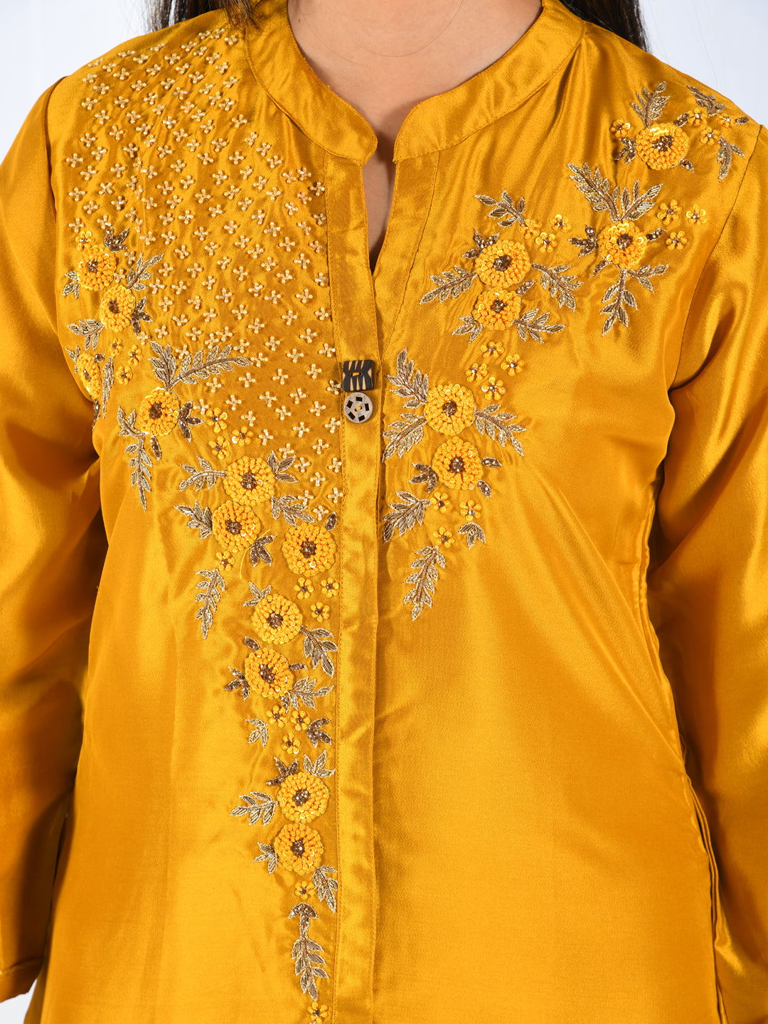 Neerus Orange embellished anarkali kurti - detail view 1