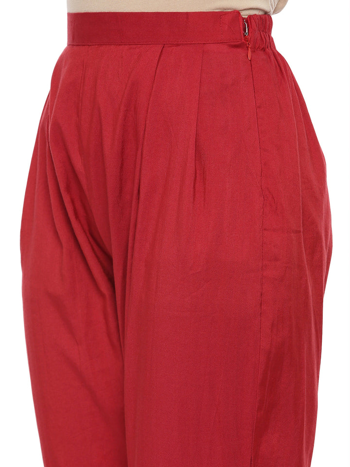 Neerus Red embroidered kurta set with pant and dupatta - back view