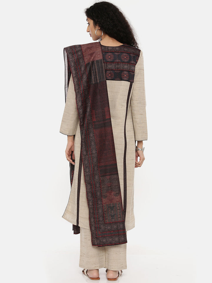 Neerus Beige Chanderi straight suit set - side view