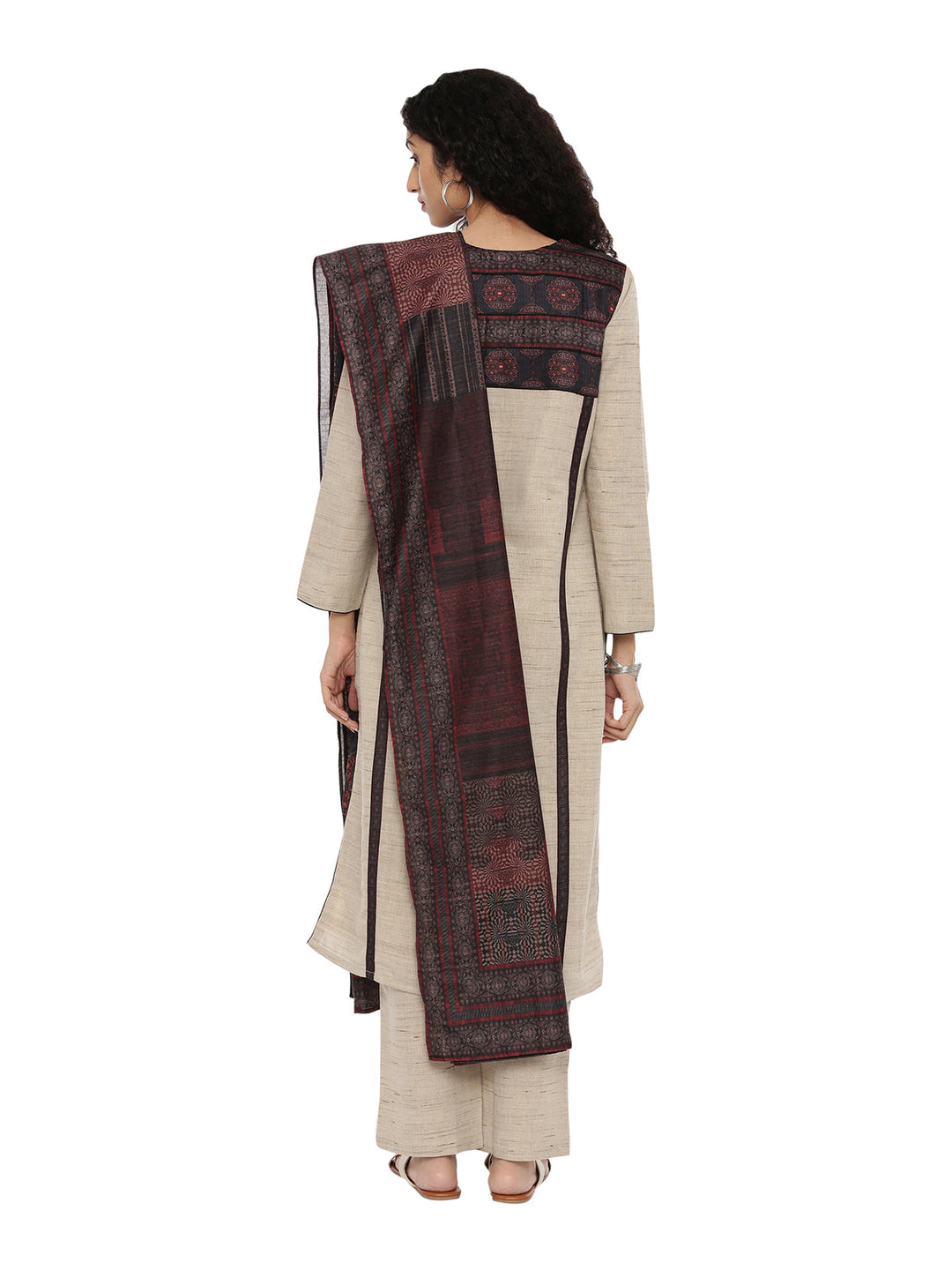 Neerus Beige Chanderi straight suit set - detail view 1