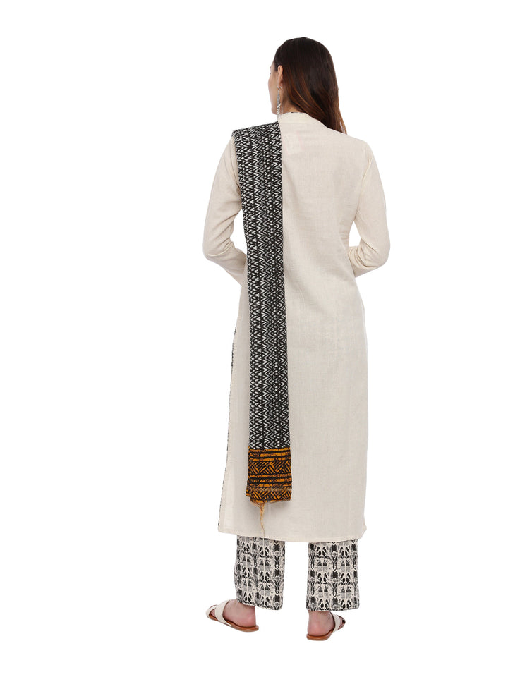 Neerus White embroidered kurta set with palazzo and dupatta - detail view 1
