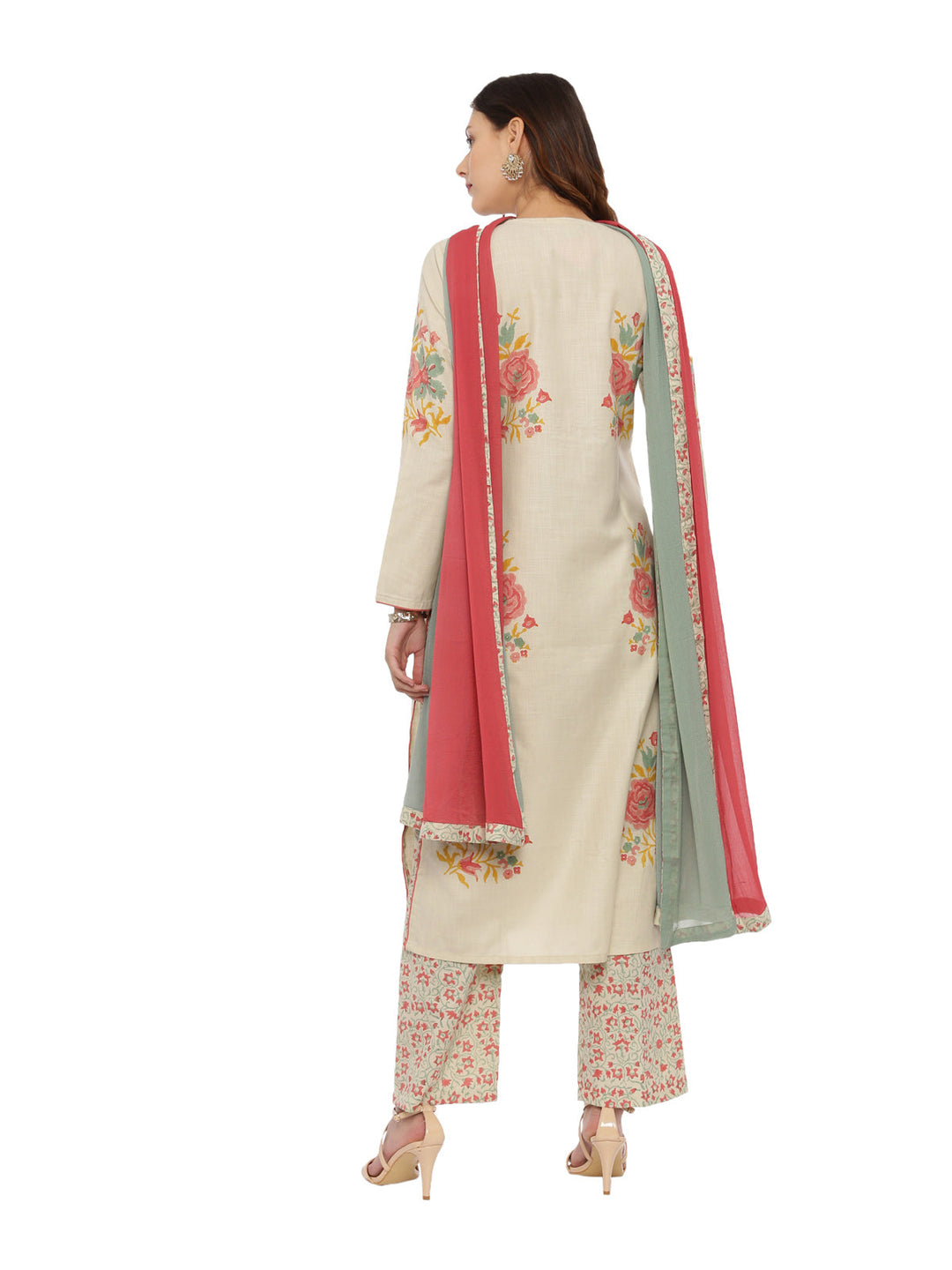Neerus Beige khadi woven suit set - detail view 1