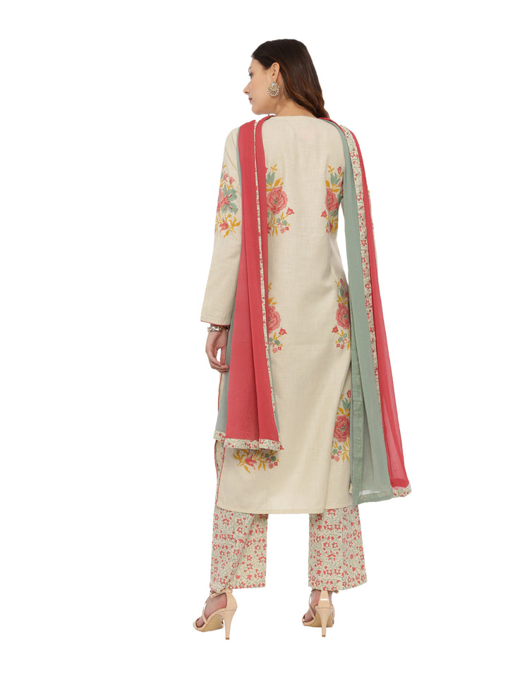 Neerus Beige khadi woven suit set - detail view 1