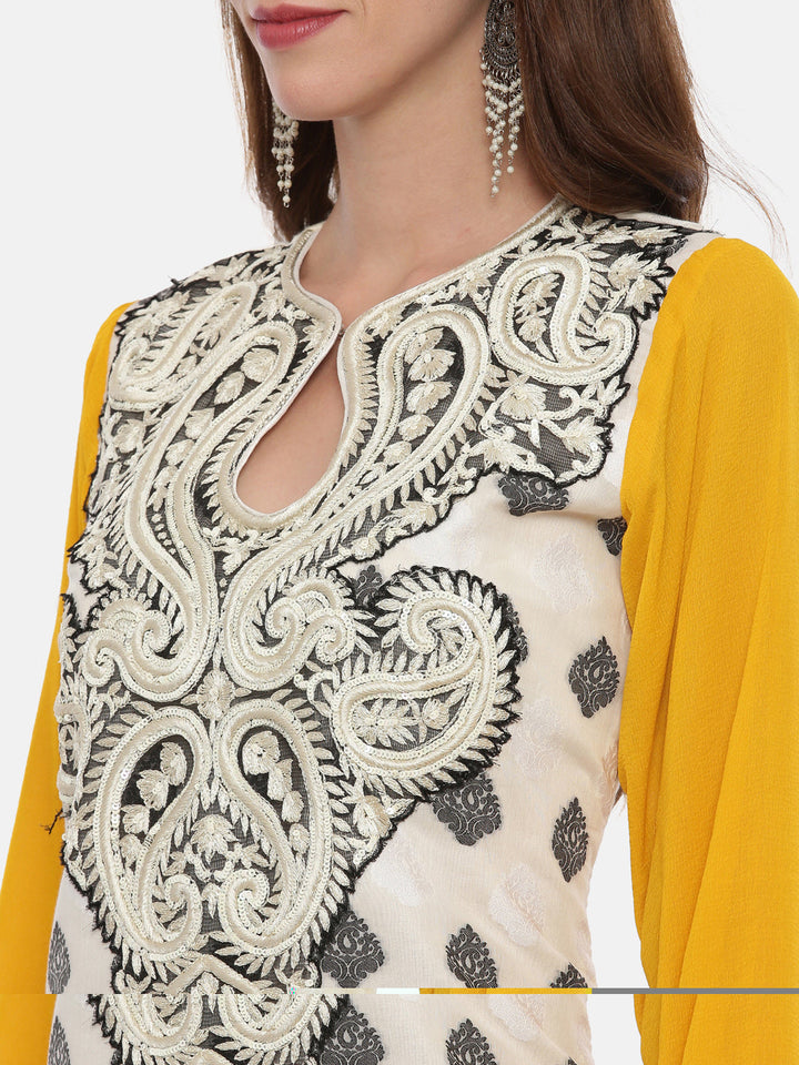 Neerus Multi embroidered anarkali kurta set with churidar and dupatta - back view