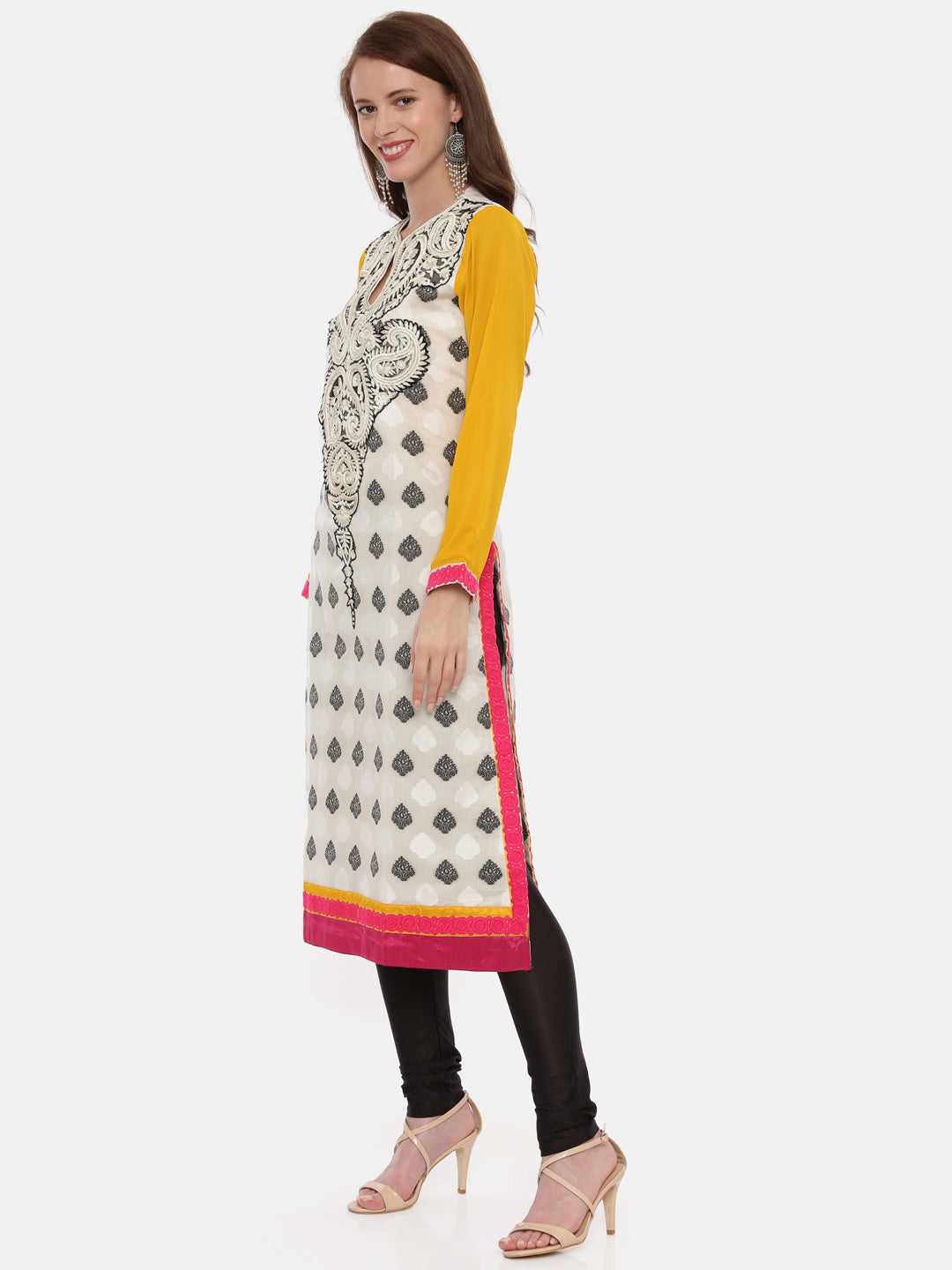 Neerus Multi embroidered anarkali kurta set with churidar and dupatta - detail view 2
