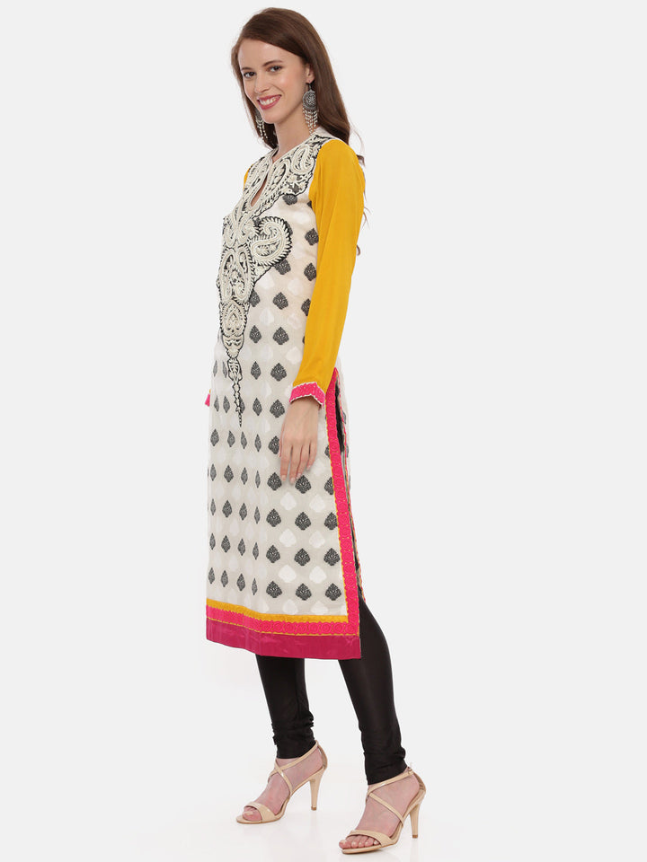 Neerus Multi embroidered anarkali kurta set with churidar and dupatta - detail view 2