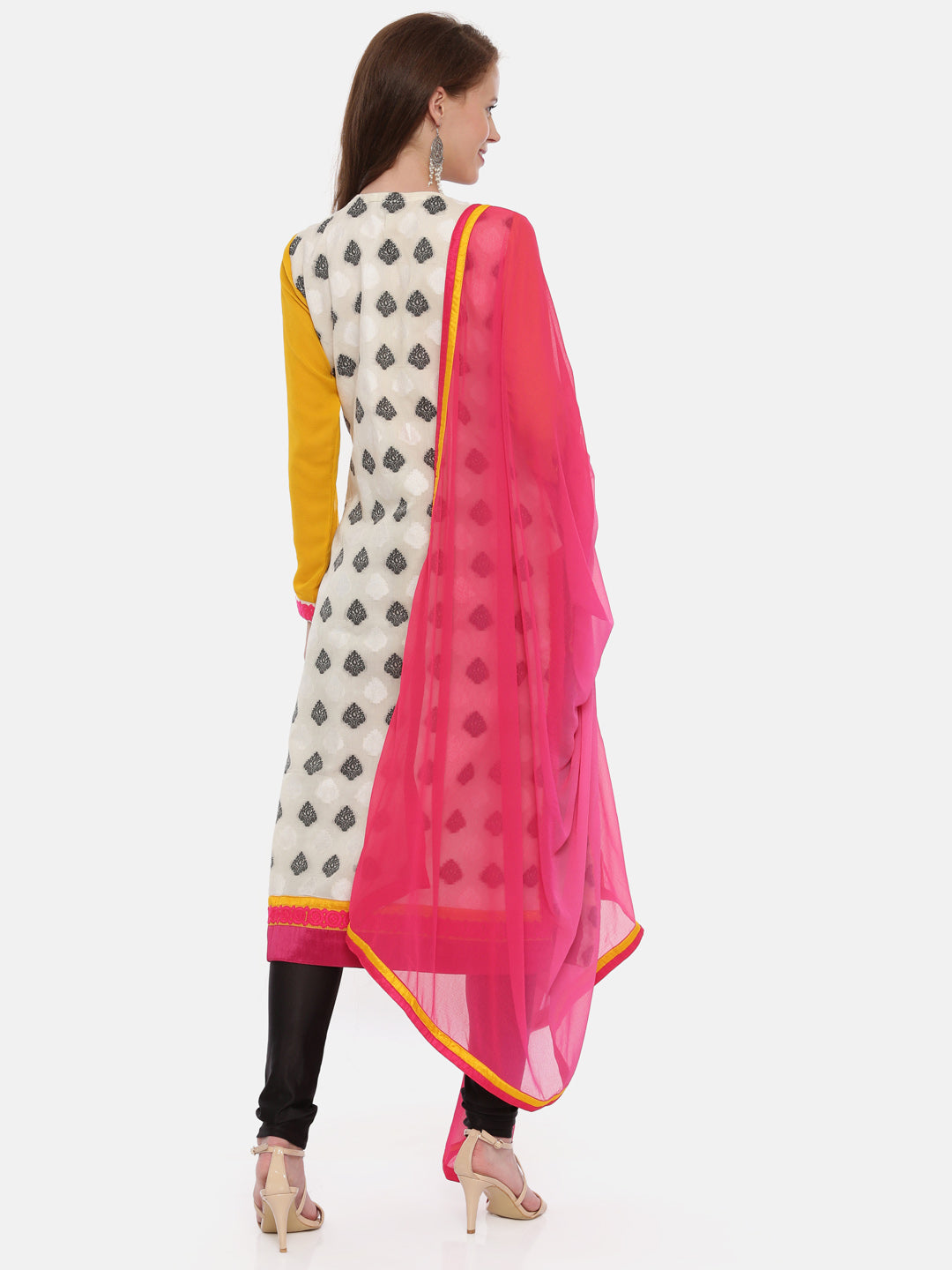 Neerus Multi embroidered anarkali kurta set with churidar and dupatta - side view