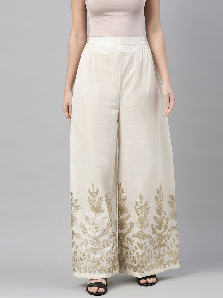 Neerus Beige solid flared palazzo bottom - back view
