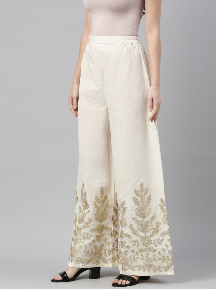 Neerus Beige solid flared palazzo bottom - side view