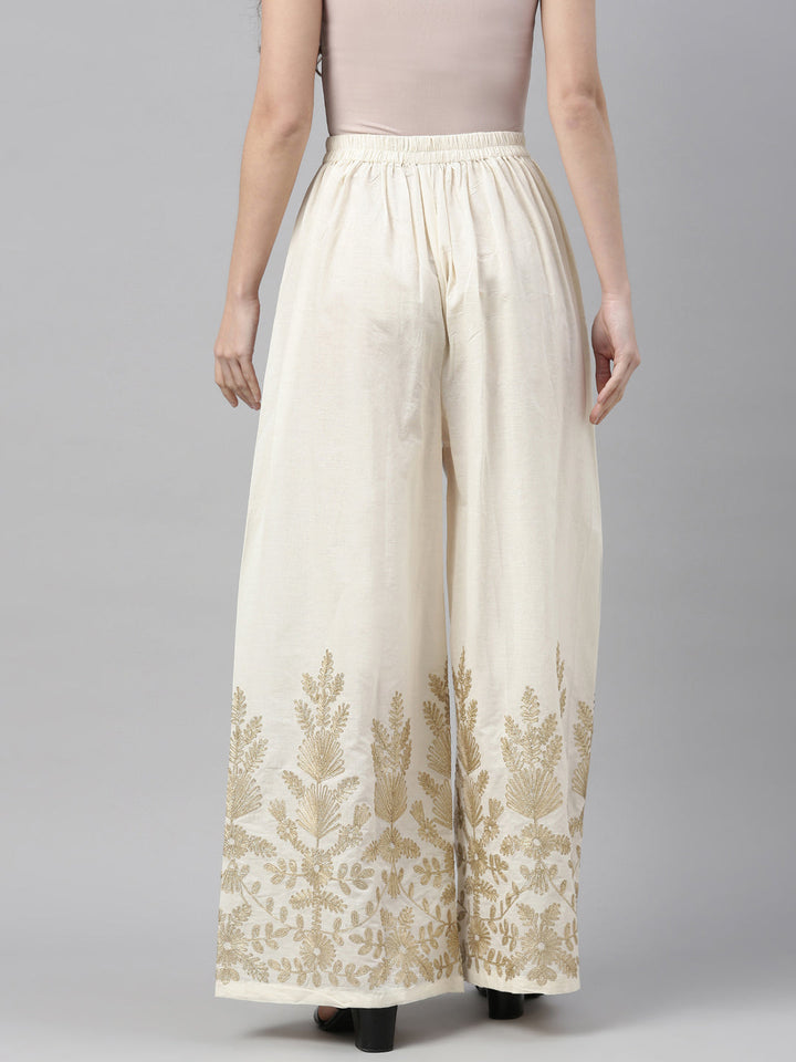 Neerus Beige solid flared palazzo bottom - detail view 2