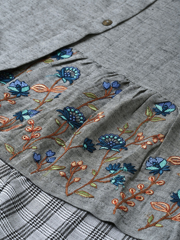 Neerus Grey rayon embroidered kurti - side view