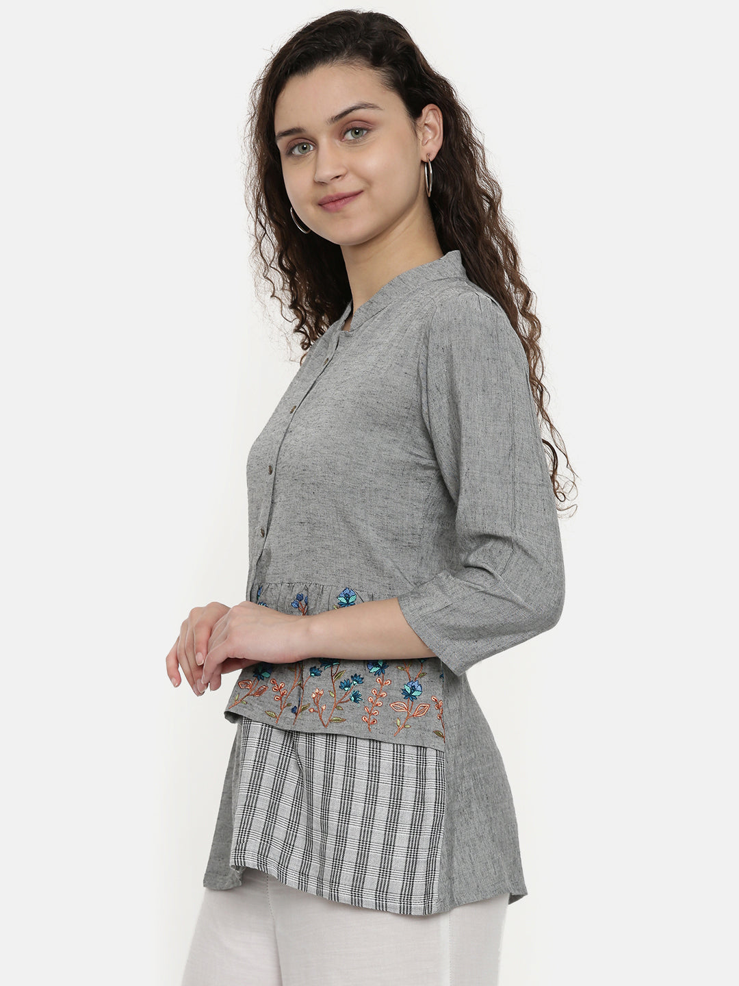 Neerus Grey rayon embroidered kurti - detail view 1