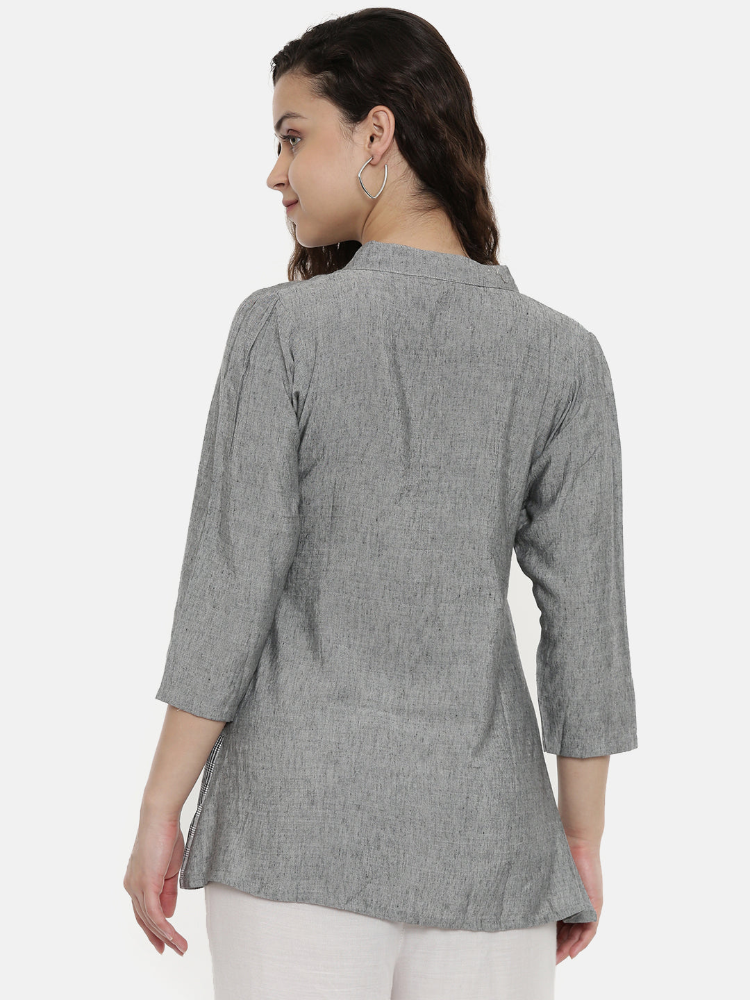 Neerus Grey rayon embroidered kurti - detail view 2
