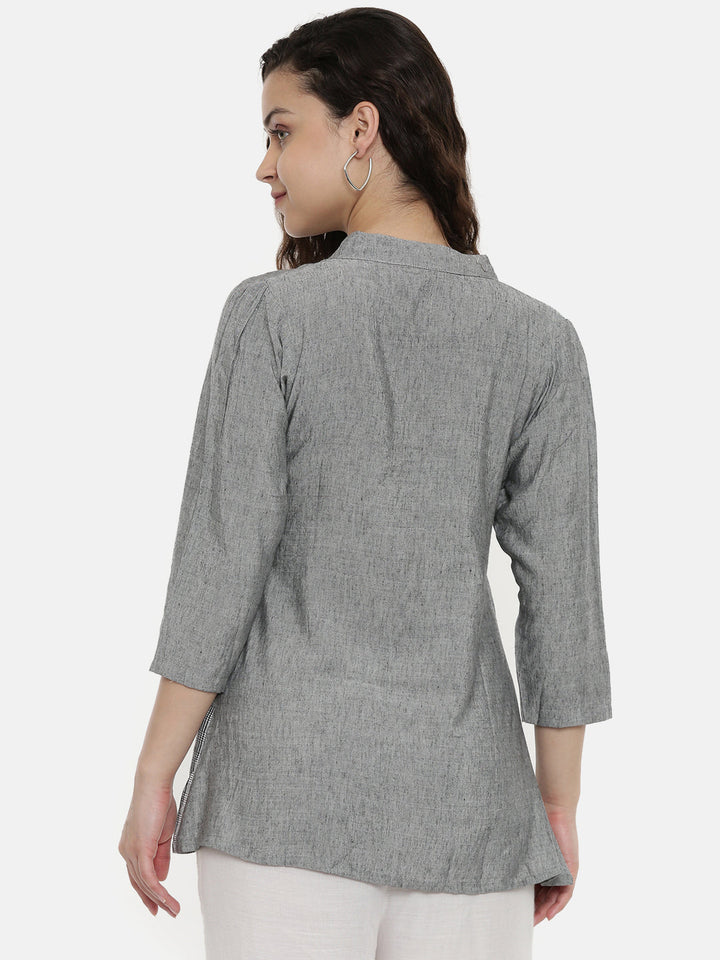 Neerus Grey rayon embroidered kurti - detail view 2