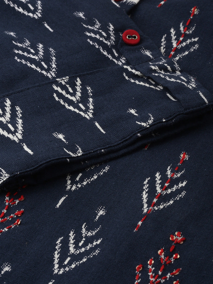 Neerus Blue striped printed straight kurta - detail view 1