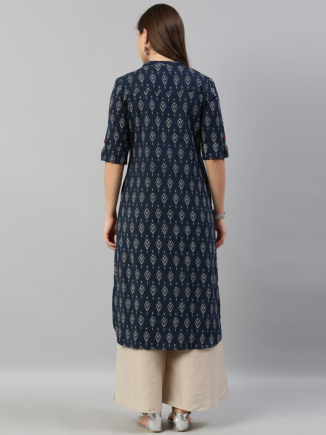 Neerus Blue striped printed straight kurta - detail view 3
