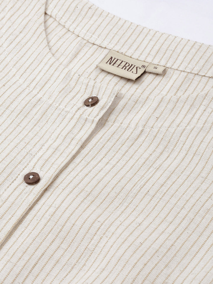 Neerus White cotton printed A-Line kurta - side view