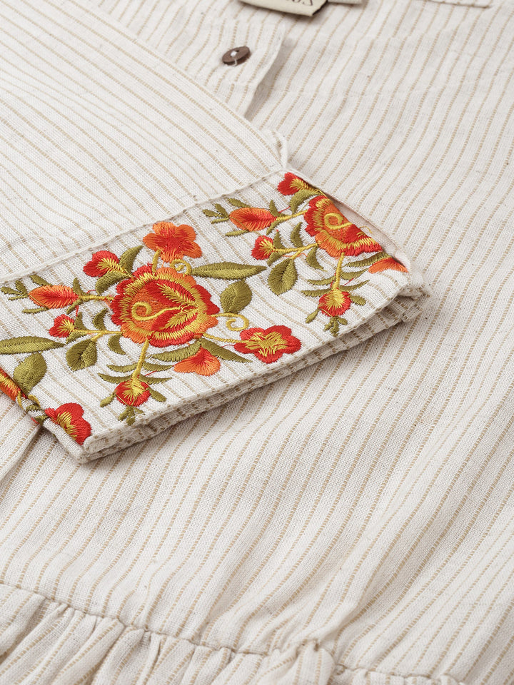 Neerus White cotton printed A-Line kurta - detail view 1