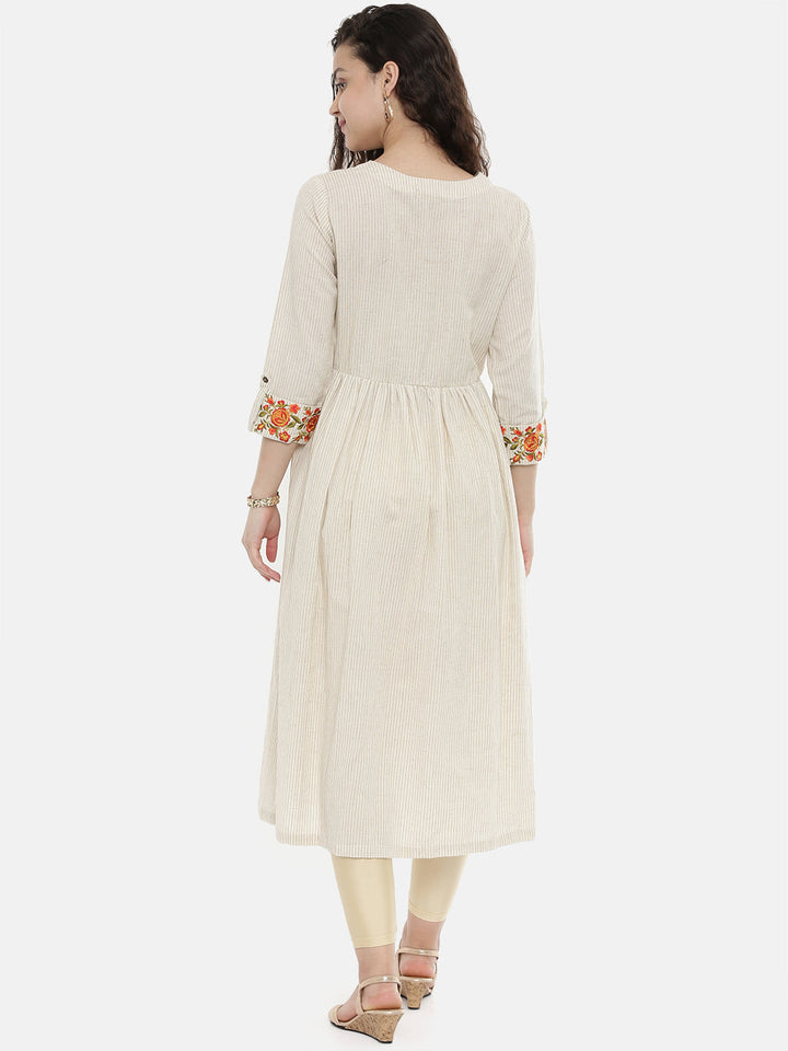 Neerus White cotton printed A-Line kurta - detail view 3