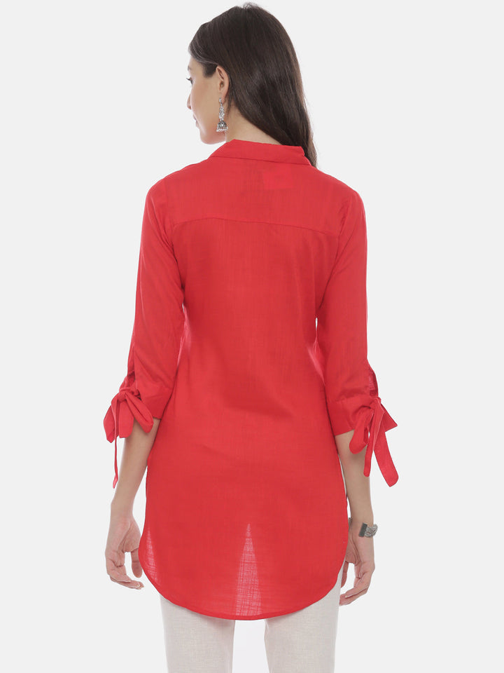 Neerus Red rayon embroidered high-low kurti - detail view 2