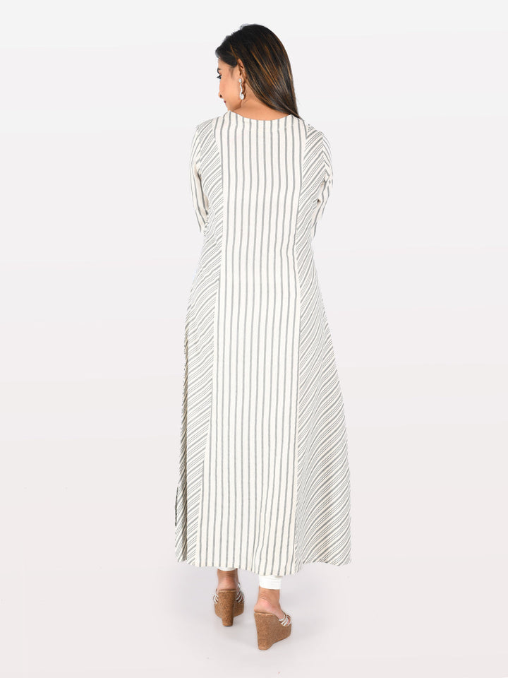 Neerus Grey printed striped A-line kurta - side view
