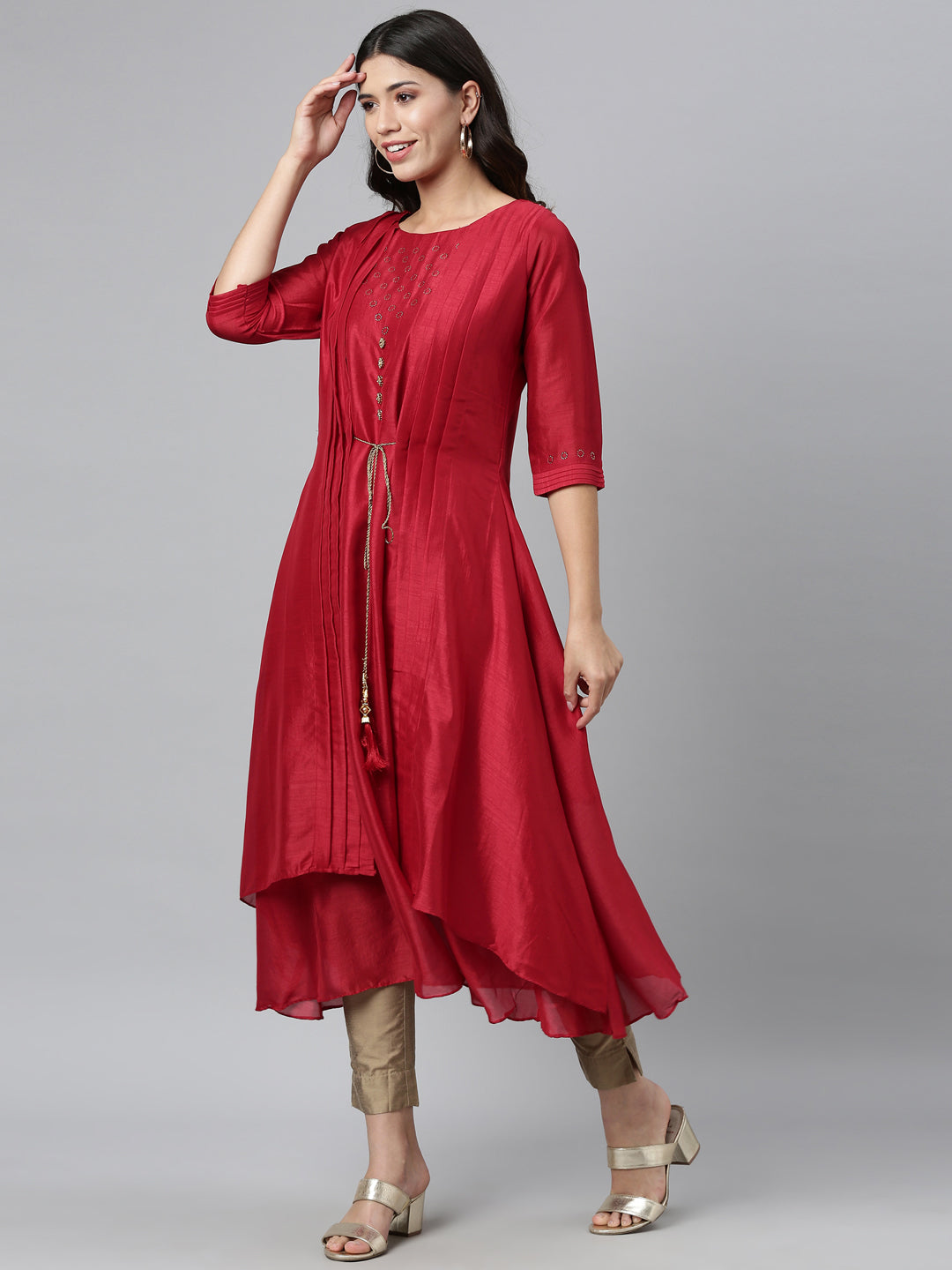 Neerus Maroon georgette embroidered Anarkali kurti - back view