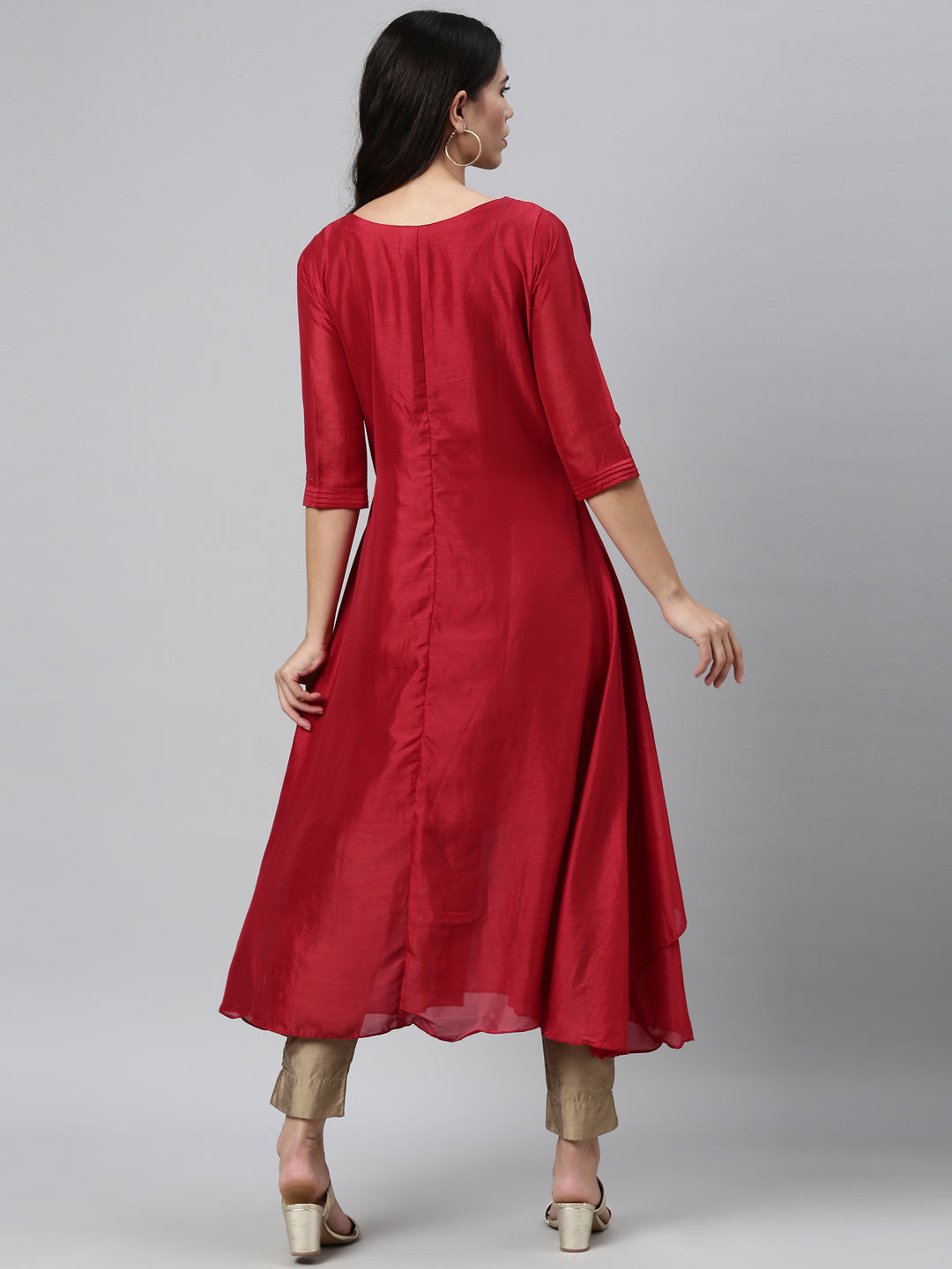 Neerus Maroon georgette embroidered Anarkali kurti - detail view 1