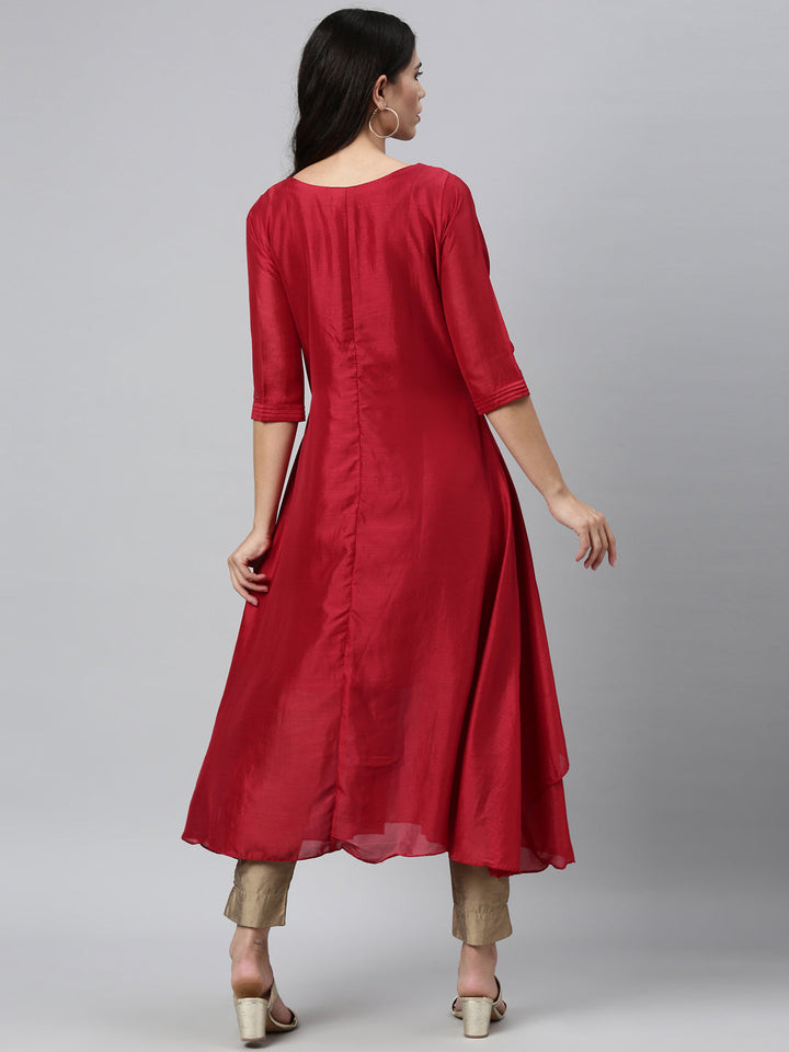 Neerus Maroon georgette embroidered Anarkali kurti - detail view 1