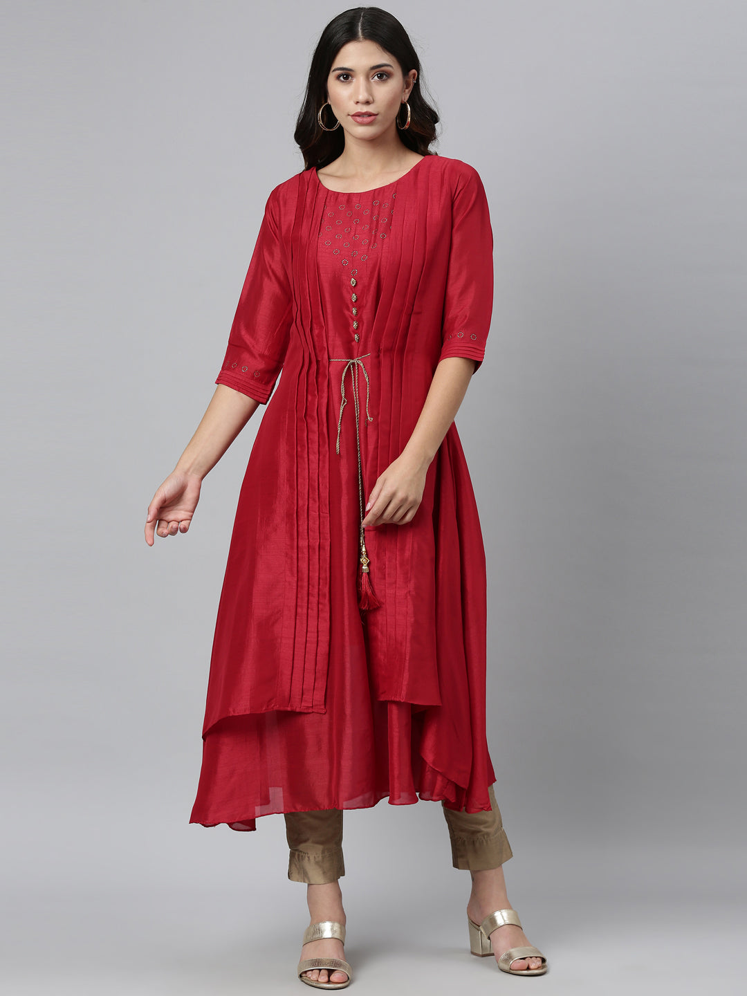 Neerus Maroon georgette embroidered Anarkali kurti - detail view 4