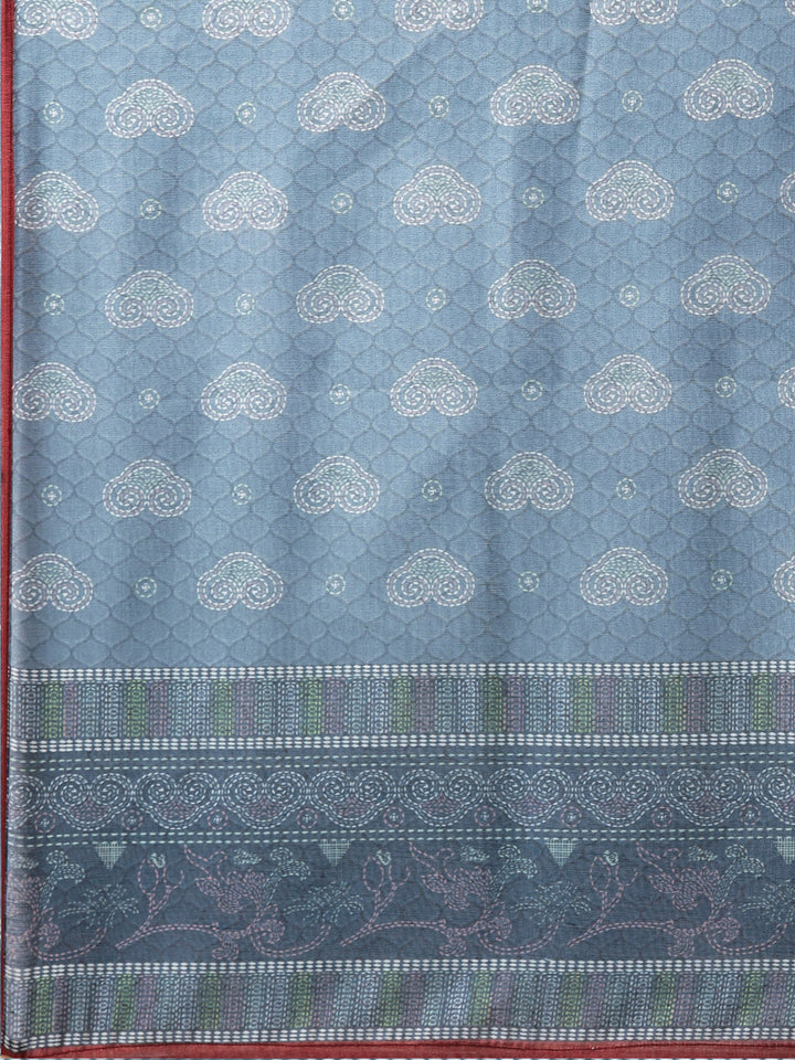 Neerus Grey silk chiffon embroidered kurta set with trouser and dupatta - detail view 4