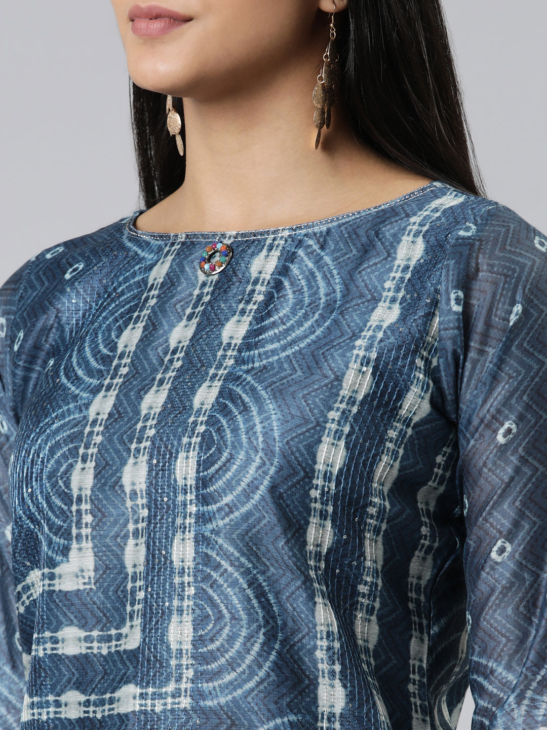 Neerus Green Chanderi Cotton Printed Kurta Set - detail view 1