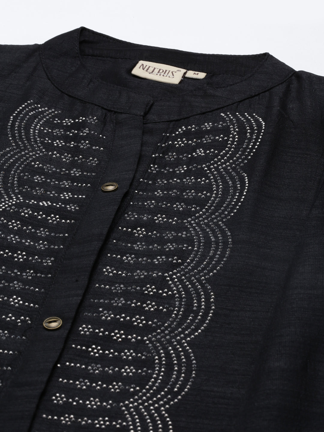 Neerus Black crepe flared anarkali kurta - detail view 2