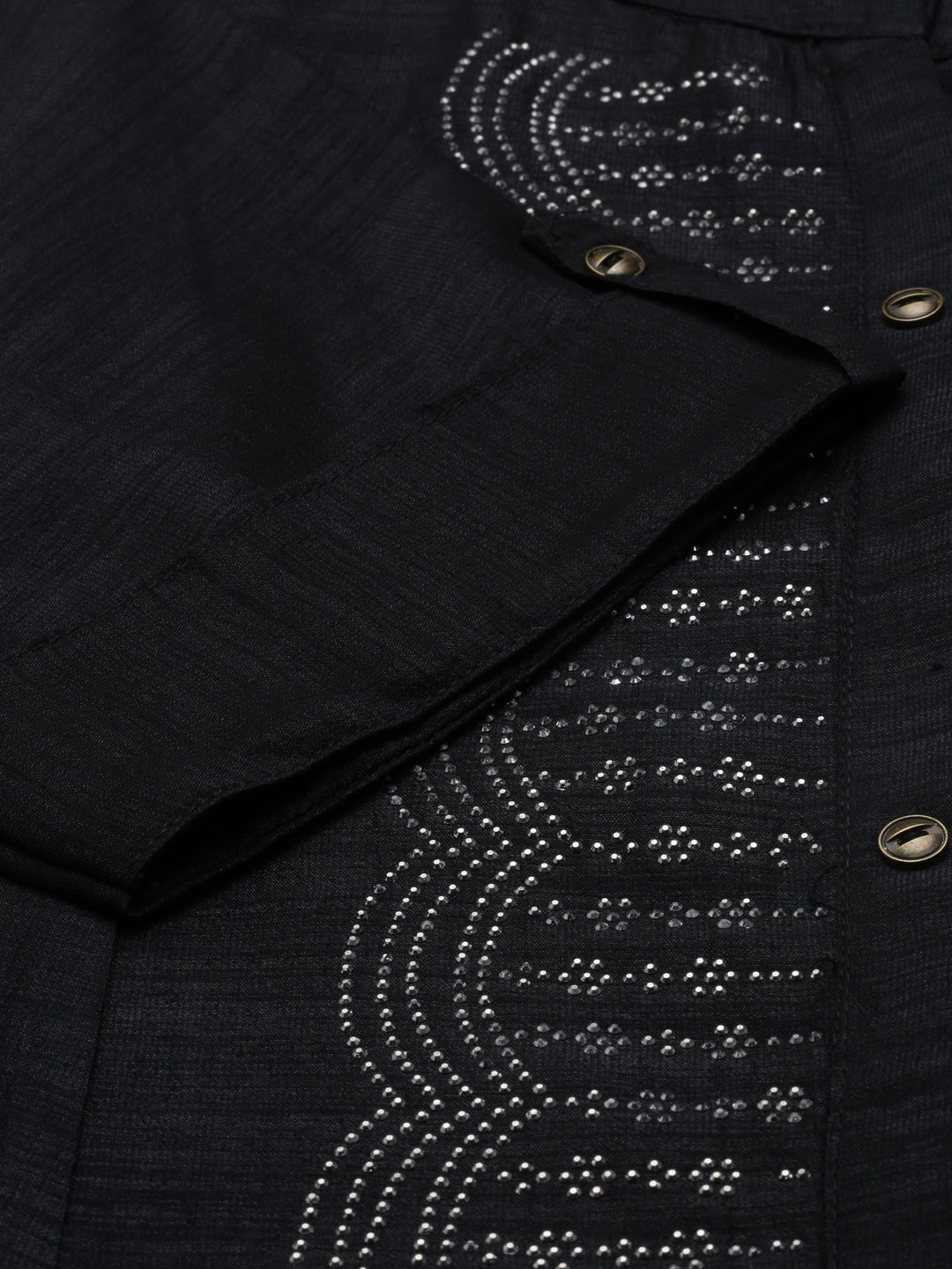 Neerus Black crepe flared anarkali kurta - detail view 3