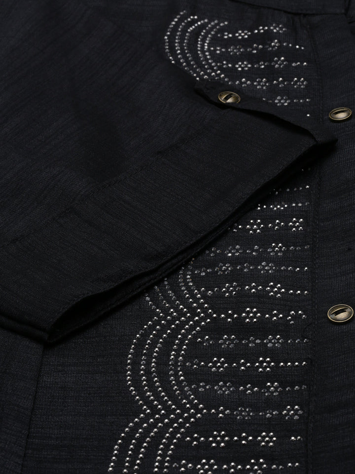 Neerus Black crepe flared anarkali kurta - detail view 3