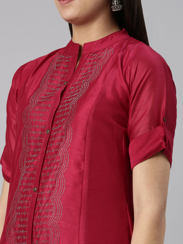 Neerus Pink crepe embellished anarkali kurta - detail view 1