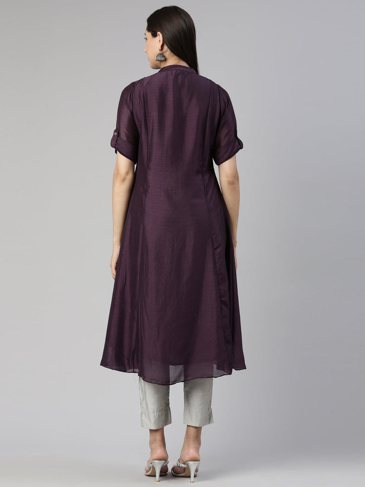 Neerus Purple crepe Anarkali kurti - side view