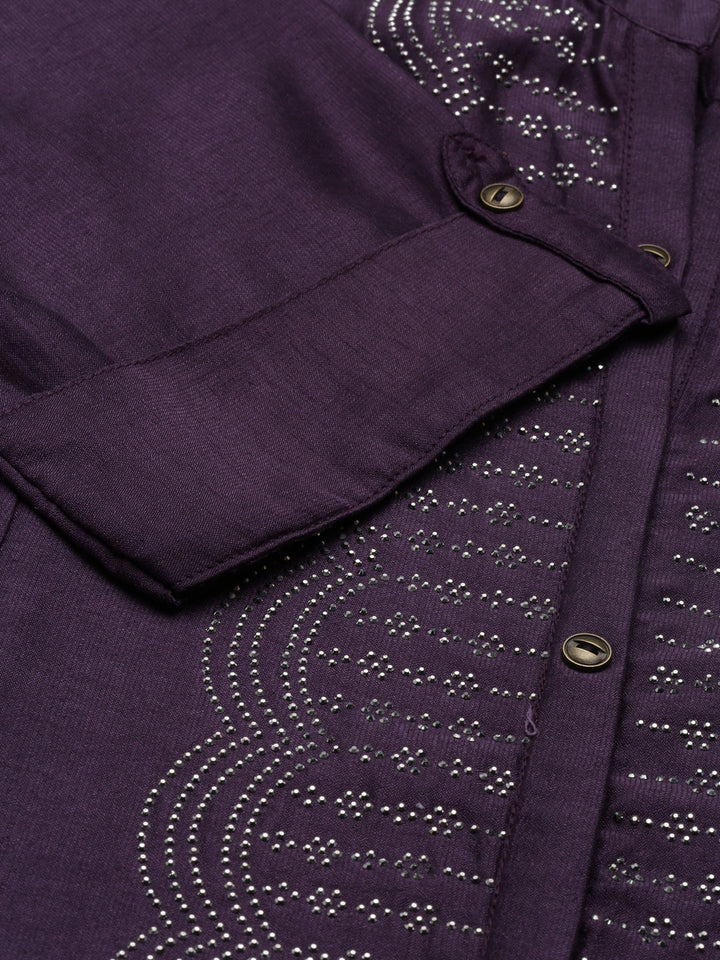 Neerus Purple crepe Anarkali kurti - detail view 2