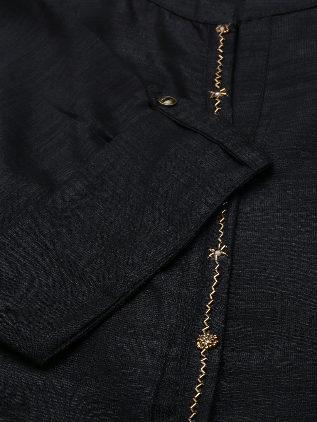 Neerus Black crepe embellished A-line kurta - detail view 2