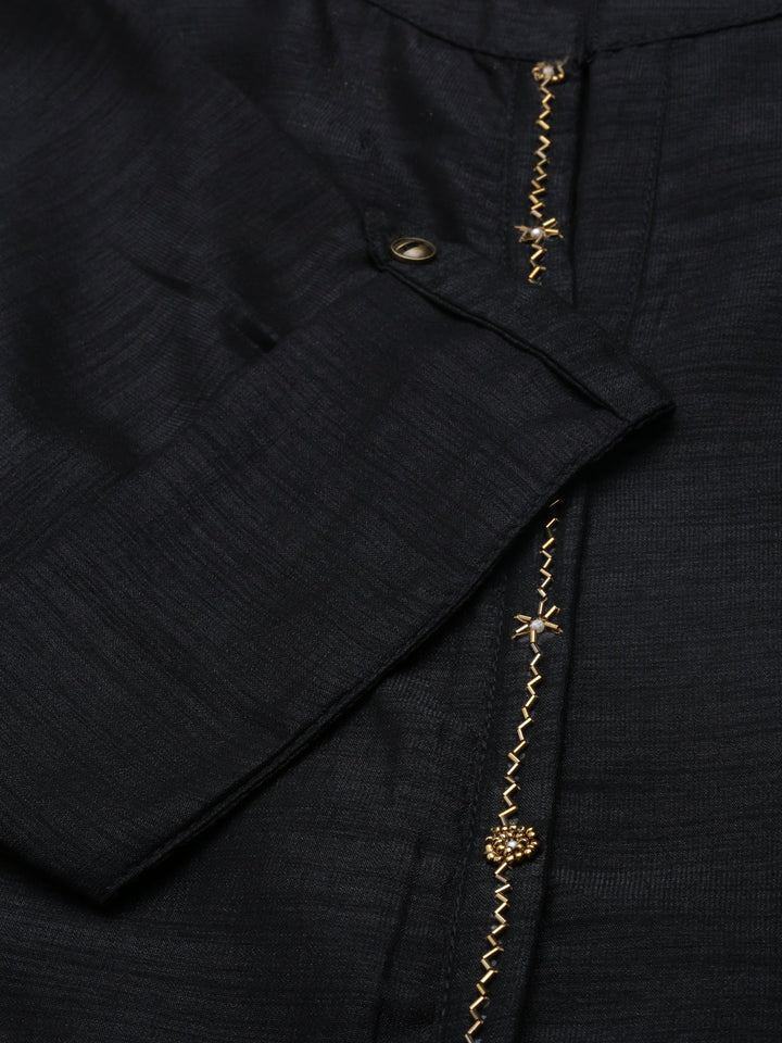 Neerus Black crepe embellished A-line kurta - detail view 2