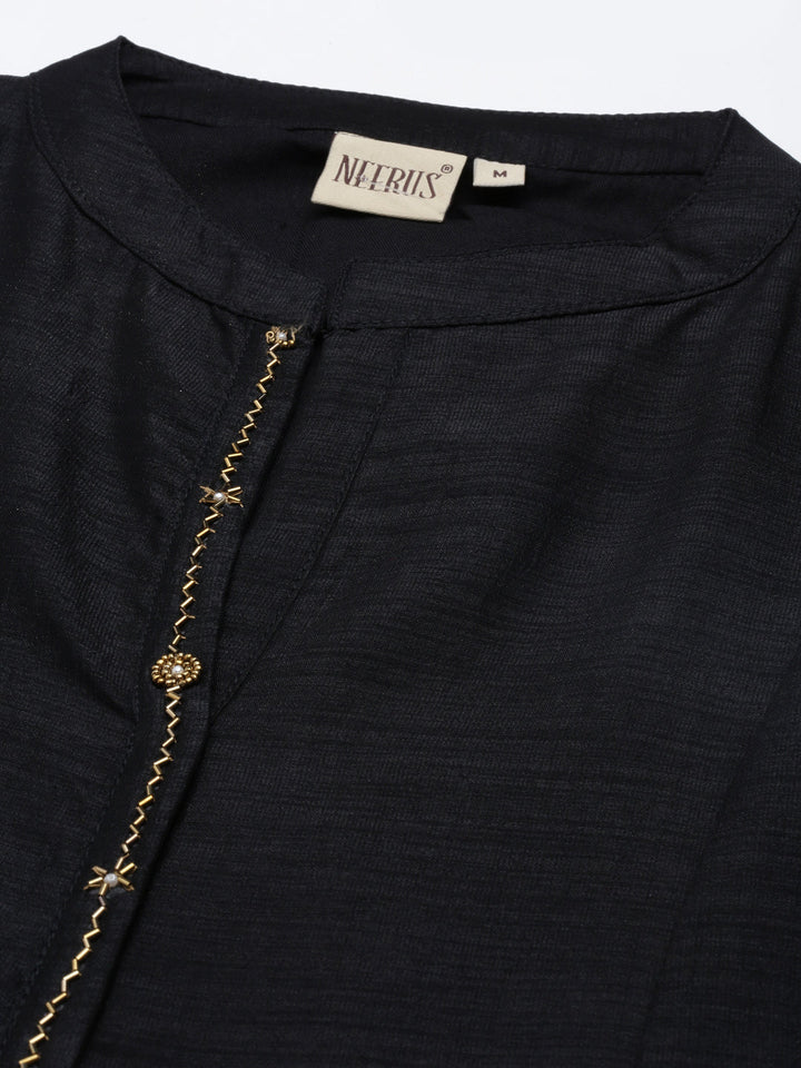 Neerus Black crepe embellished A-line kurta - detail view 3