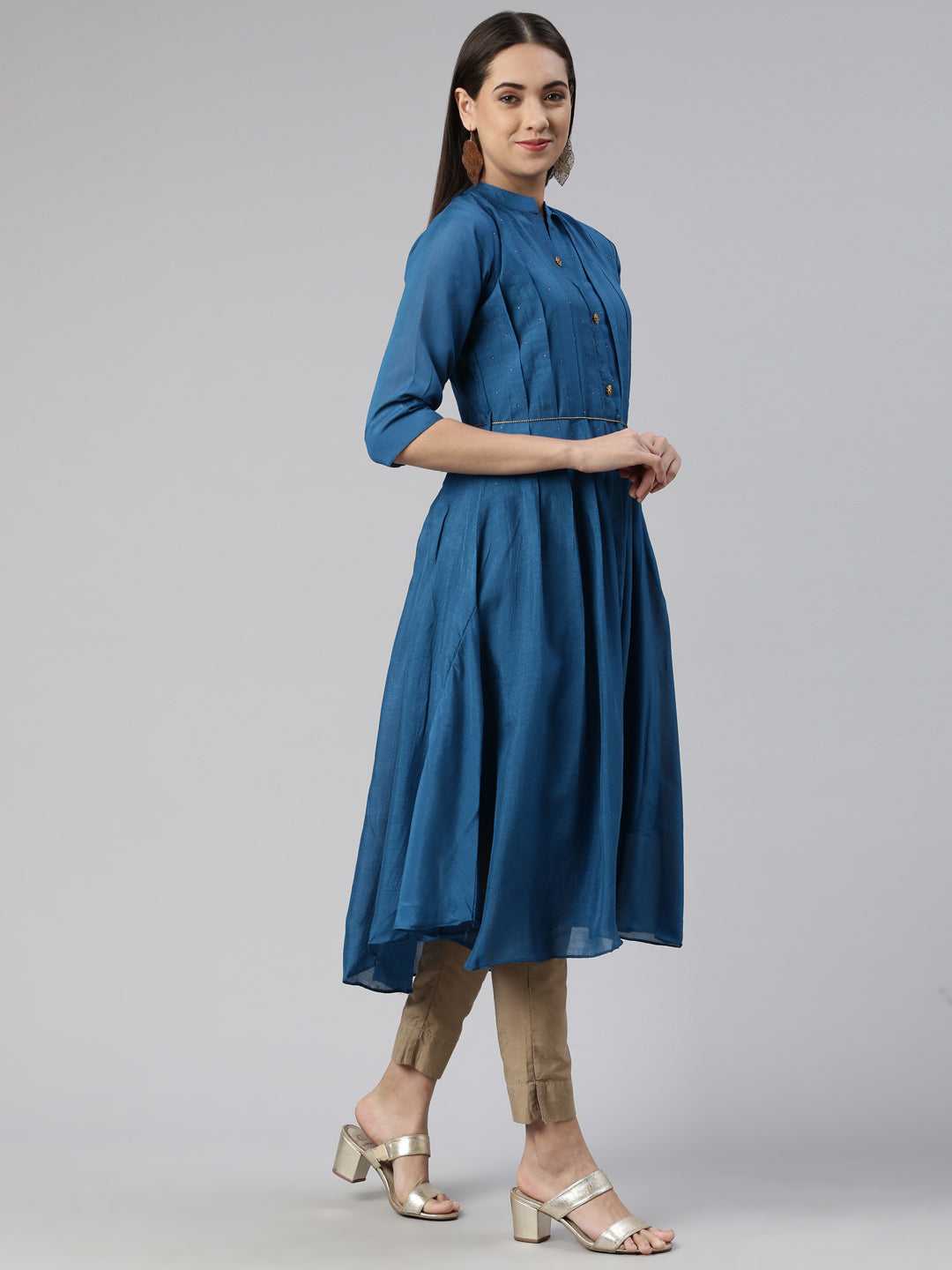 Neerus Blue printed anarkali kurta - back view