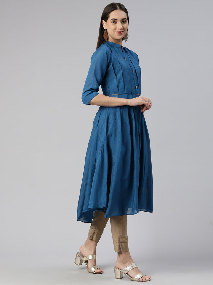 Neerus Blue printed anarkali kurta - back view