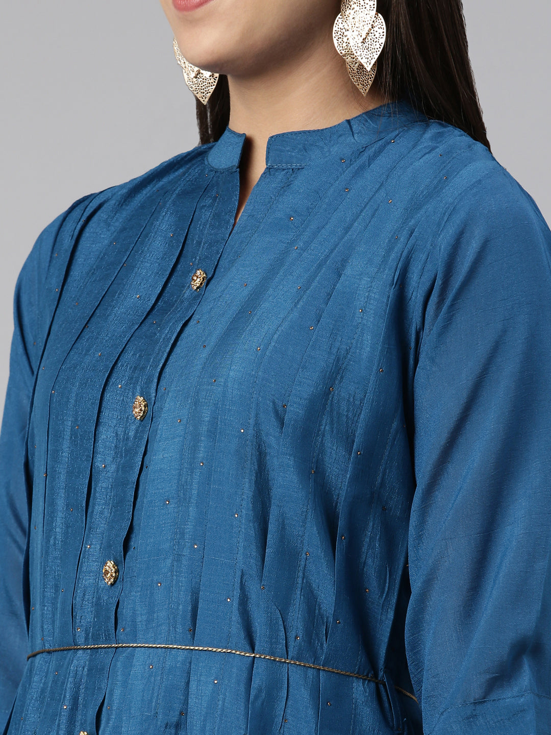 Neerus Blue printed anarkali kurta - detail view 1