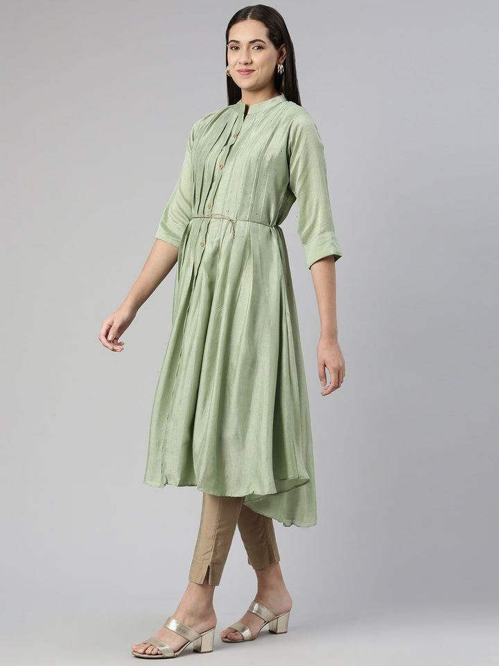 Neerus Green viscose printed anarkali kurta - back view