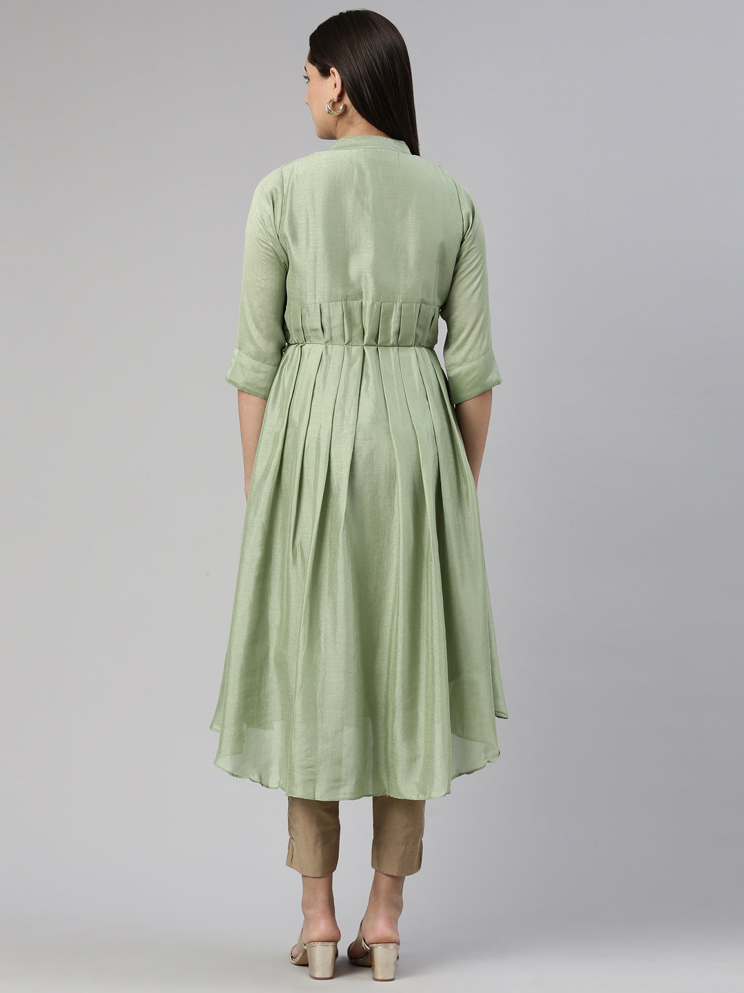 Neerus Green viscose printed anarkali kurta - side view