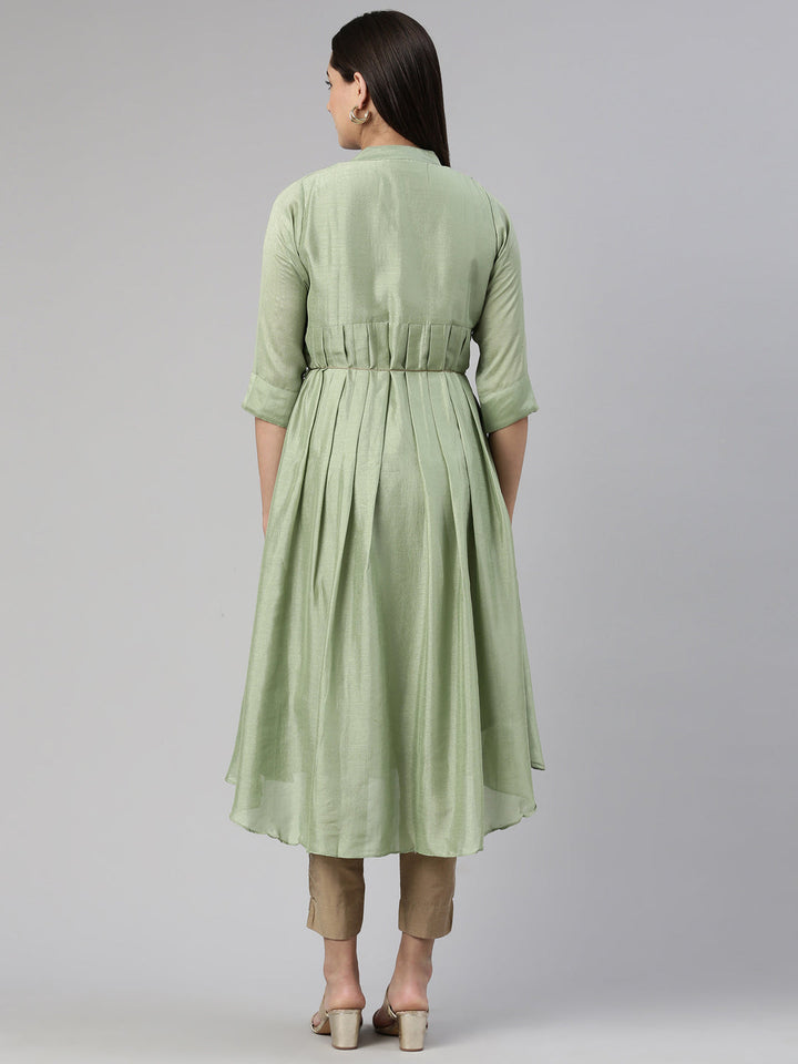 Neerus Green viscose printed anarkali kurta - side view