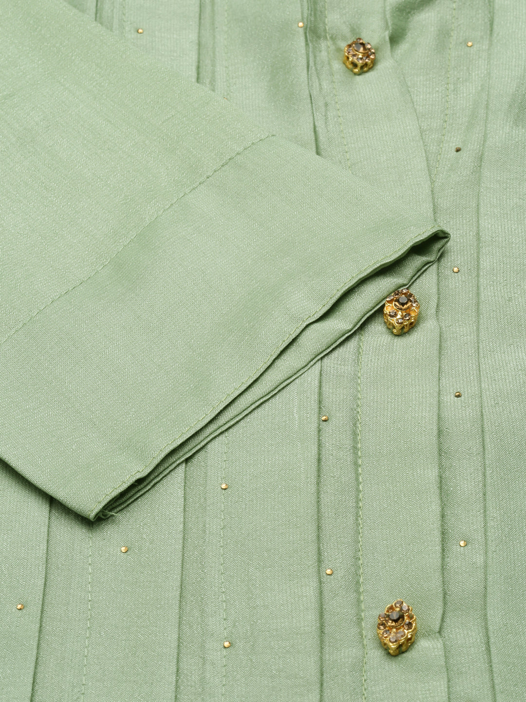Neerus Green viscose printed anarkali kurta - detail view 2