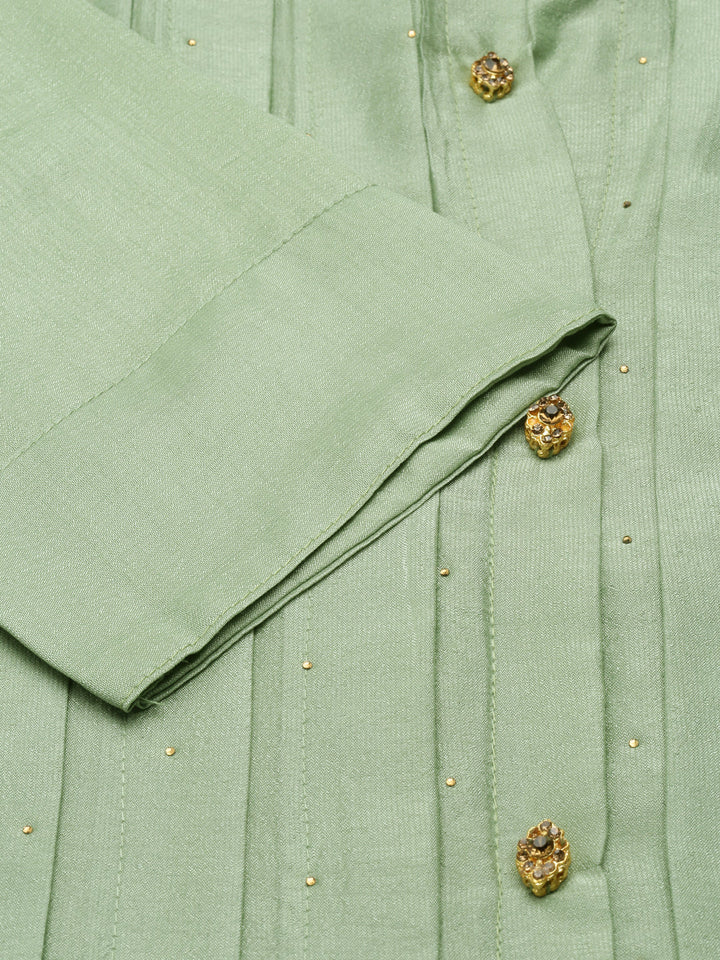 Neerus Green viscose printed anarkali kurta - detail view 2