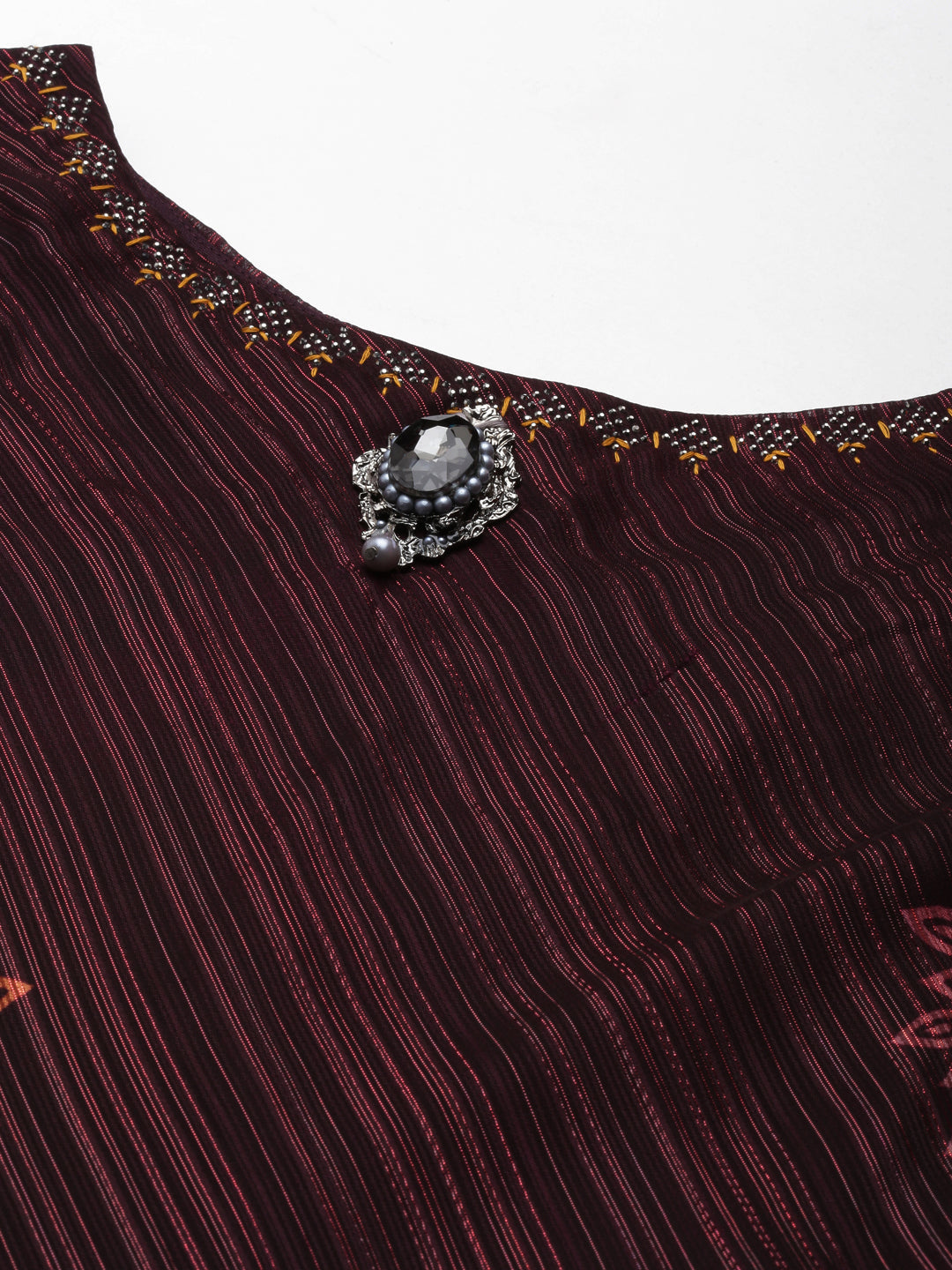 Neerus Maroon printed straight gown - detail view 2